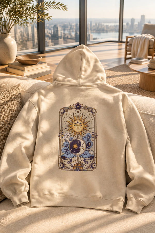 Hoodie Tarot céleste — Arcanes du Soleil et de la Lune
