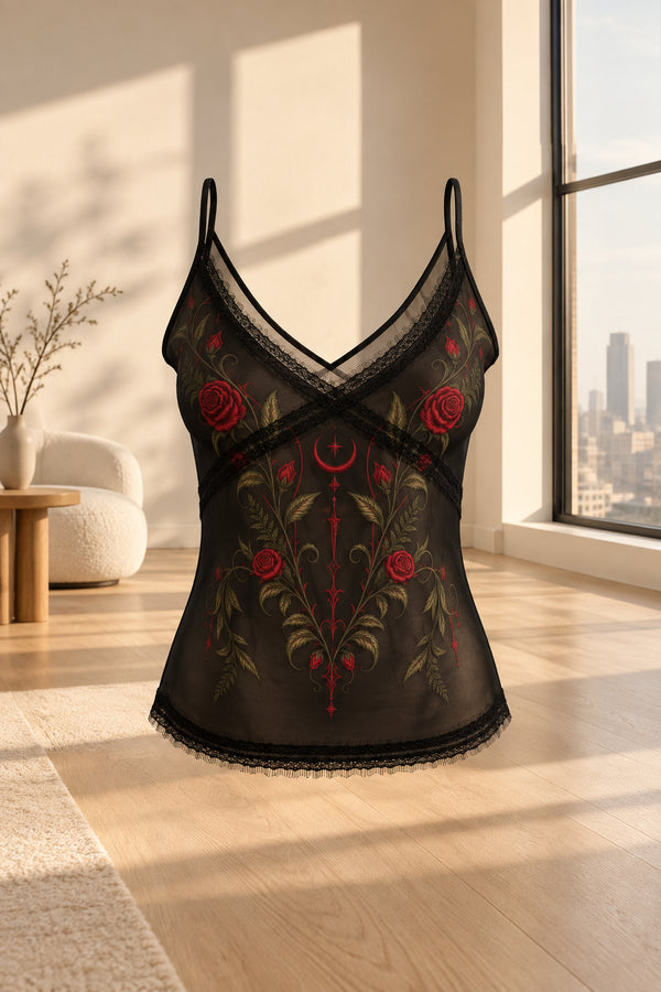 Camisole Rose et Lune de minuit — Satin et soie