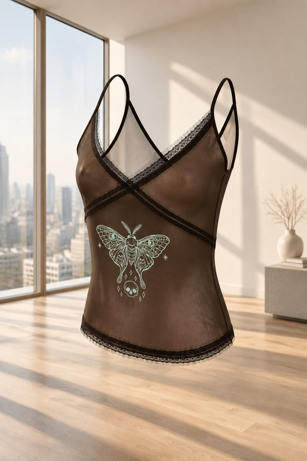 Camisole Papillon sépia — Satin et soie