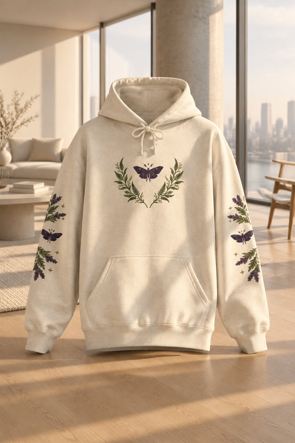 Hoodie Papillon violet et laurier